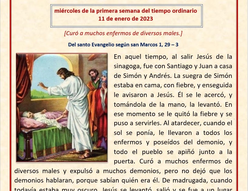 "MI PARROQUIA DE LOS DOCE APÓSTOLES" EL EVANGELIO DE HOY, 11 DE ENERO